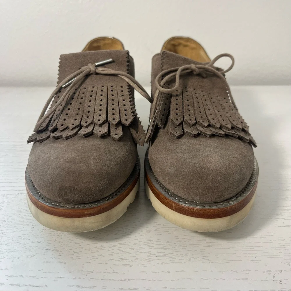 The Office Of Angela Scott Tan Suede Mr. Derby Wedge Oxford Size 38 US 8